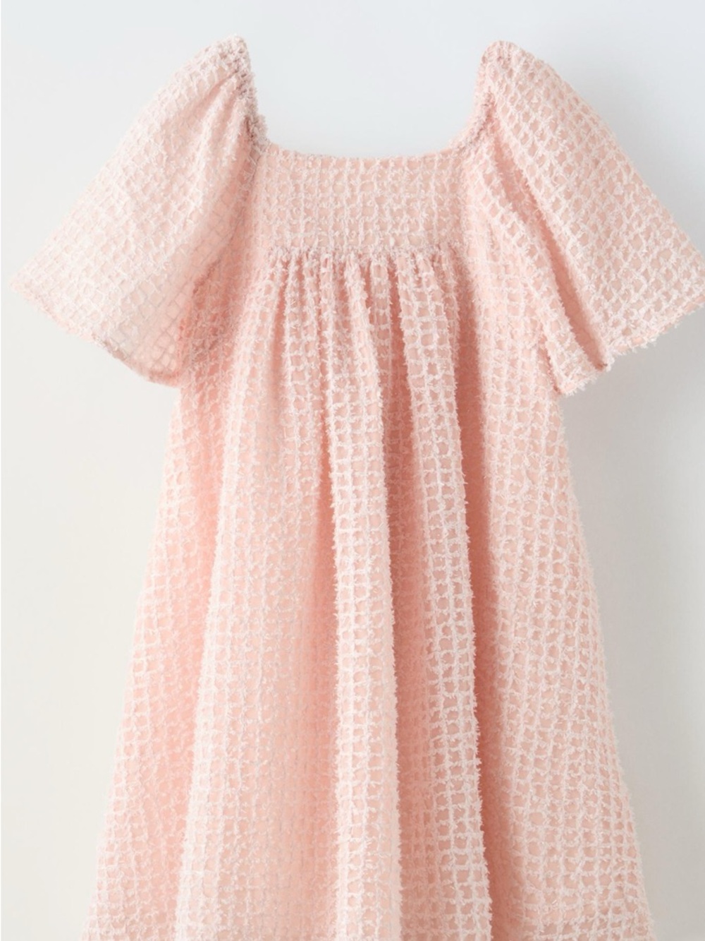 Zara Light Pink Puff Sleeve Smocked Top